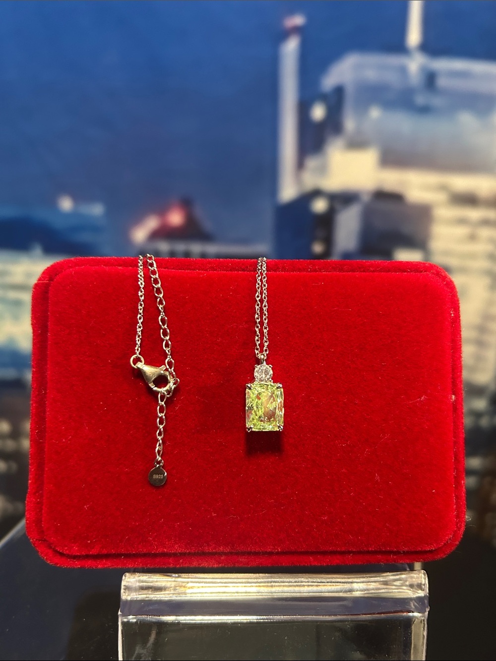 Mint Green Rectangular Gemstone Pendant Necklace